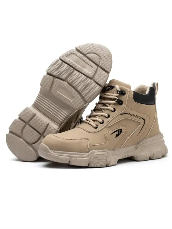 Men's Casual Lace Up Front Safety Shoes, Lightweight Anti-smash & Anti-puncture Shoes, Fashionable Work Shoes for Outdoor, Co...