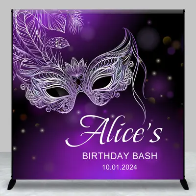 Custom Purple Mask Masquerade Birthday Bash Backdrop - Aperturee