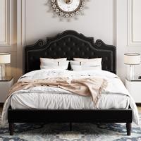 Allewie Full/Queen/King Bed Frame with Adjustable Velvet Tiara Headboard, Upholstered Diamond Button Tufted Platform Bed, Woo...