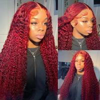 Deep Wave 99J Burgundy Color 13x6 Hd Lace Frontal Wigs 13x4 Curly Human Hair Wig