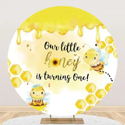Cute Honey Bee Honeycomb Round 1st Birthday Backdrop
