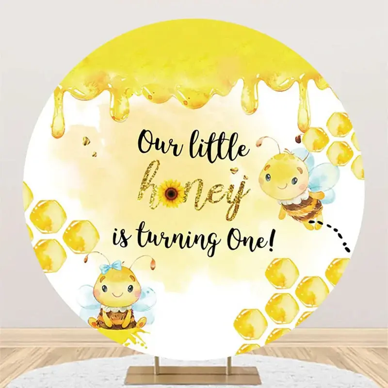 Cute Honey Bee Honeycomb Round 1st Birthday Backdrop