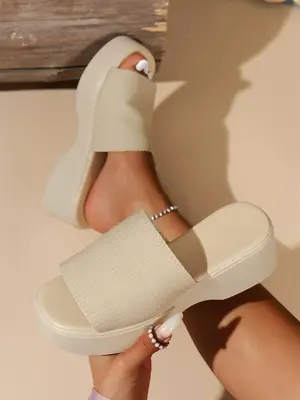 Women's Fashionable Solid Color Platform Sandals, Casual Comfortable Non-slip Wedge Sandals for Summer, Lightweight Breathabl...