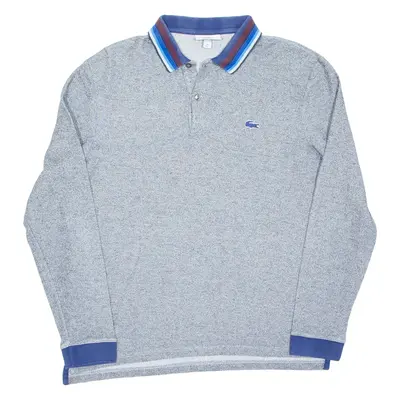 LACOSTE Mens Polo Shirt Grey Long Sleeve L