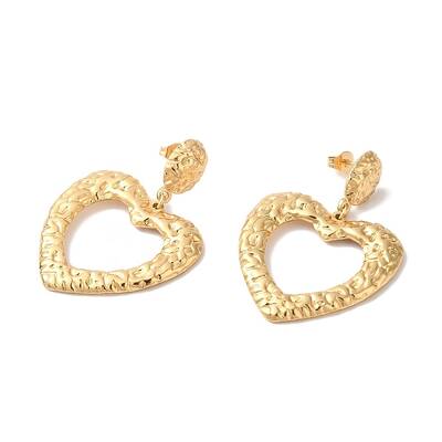 Textured Heart Ion Plating(IP) 304 Stainless Steel Stud Earrings for Women