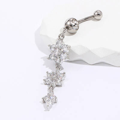 Brass Clear Shiny Cubic Zirconia Flower Belly Button Rings for Ladies Daily Vacation Wear
