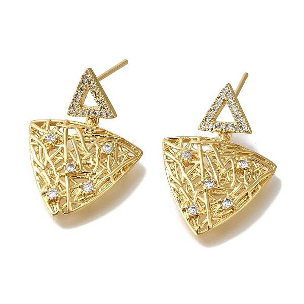 Rack Plating Brass Micro Pave Clear Cubic Zirconia Stud Earrings