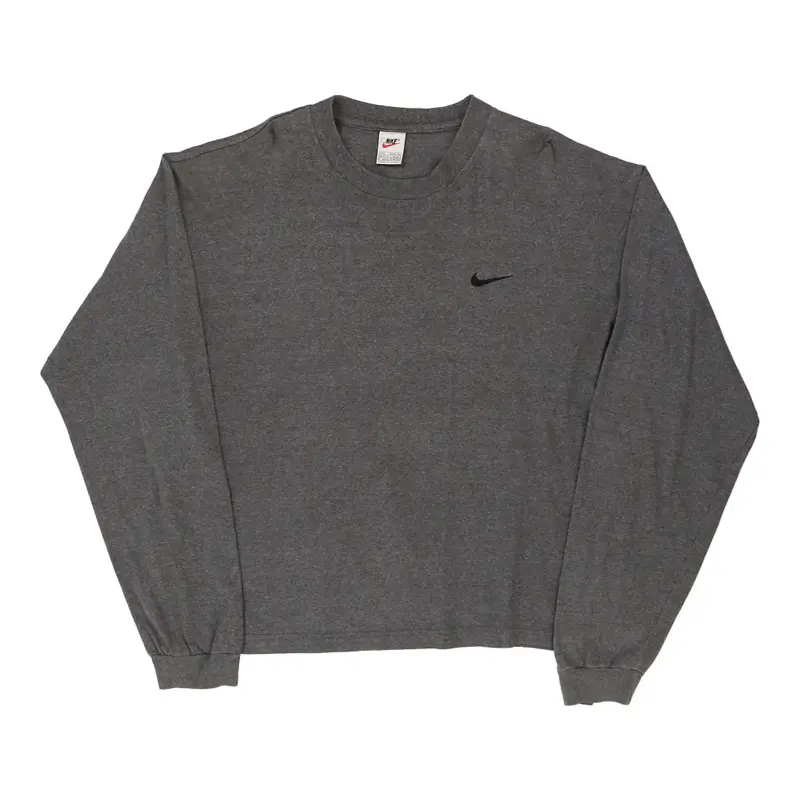 Nike Long Sleeve T-Shirt - Large Grey Cotton
