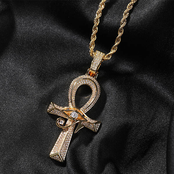 Eye of Horus Ankh Cross Brass Clear Cubic Zirconia Pendant Necklaces