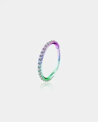 20G CZ Colorful Hinged Segment Nose Ring - Rainbow / 7mm