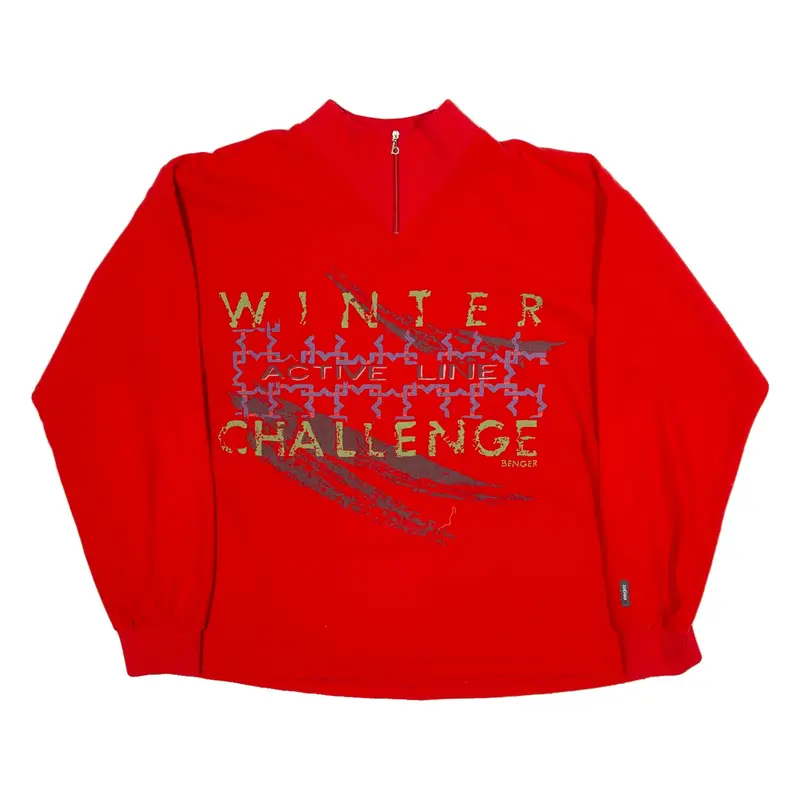 BENGER Womens Sweatshirt Red 1/4 Zip L
