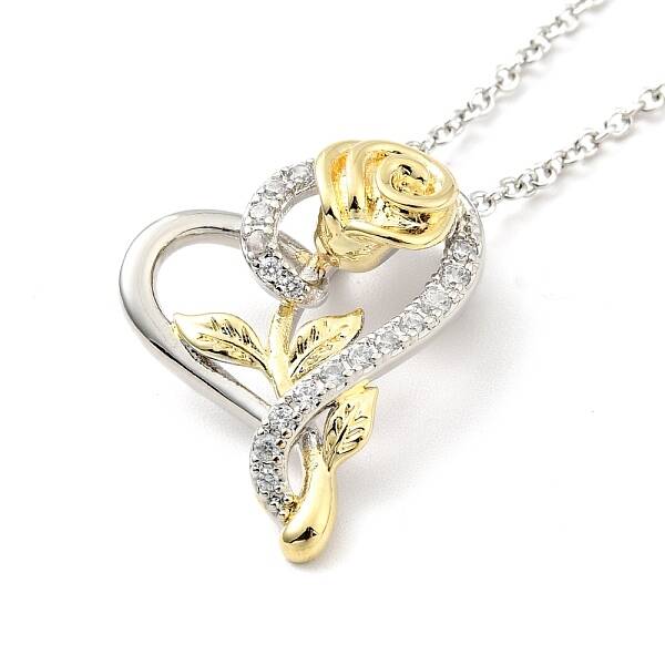 Clear Cubic Zirconia Heart with Rose Pendant Necklace