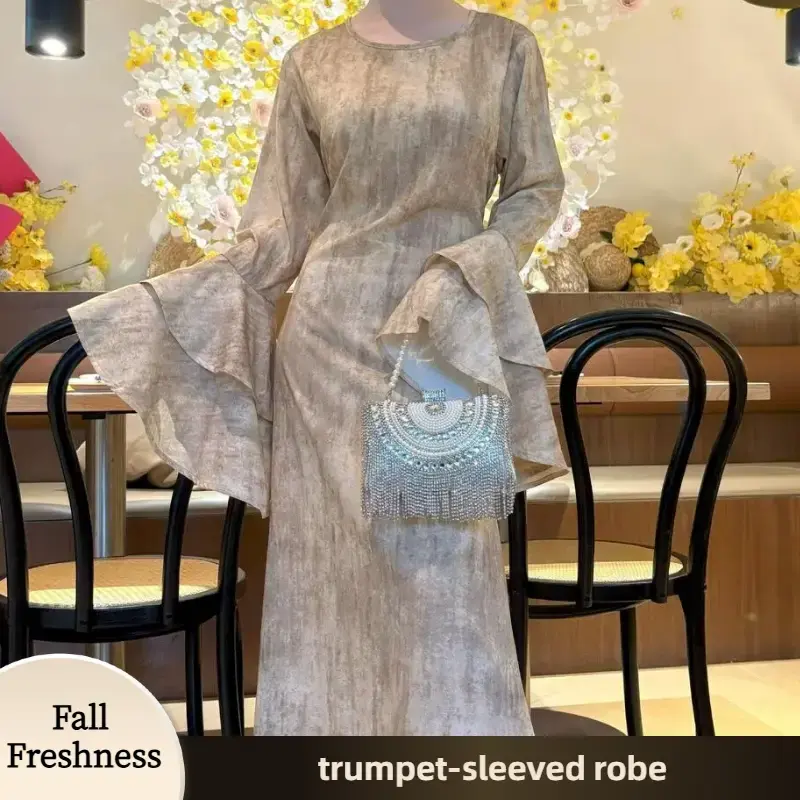 【FallFreshness】CL73 Chic Bell-Sleeve Abaya, Graceful Aura, Serenity Chic, Modest Maxi Dress for Special Occasions style a...