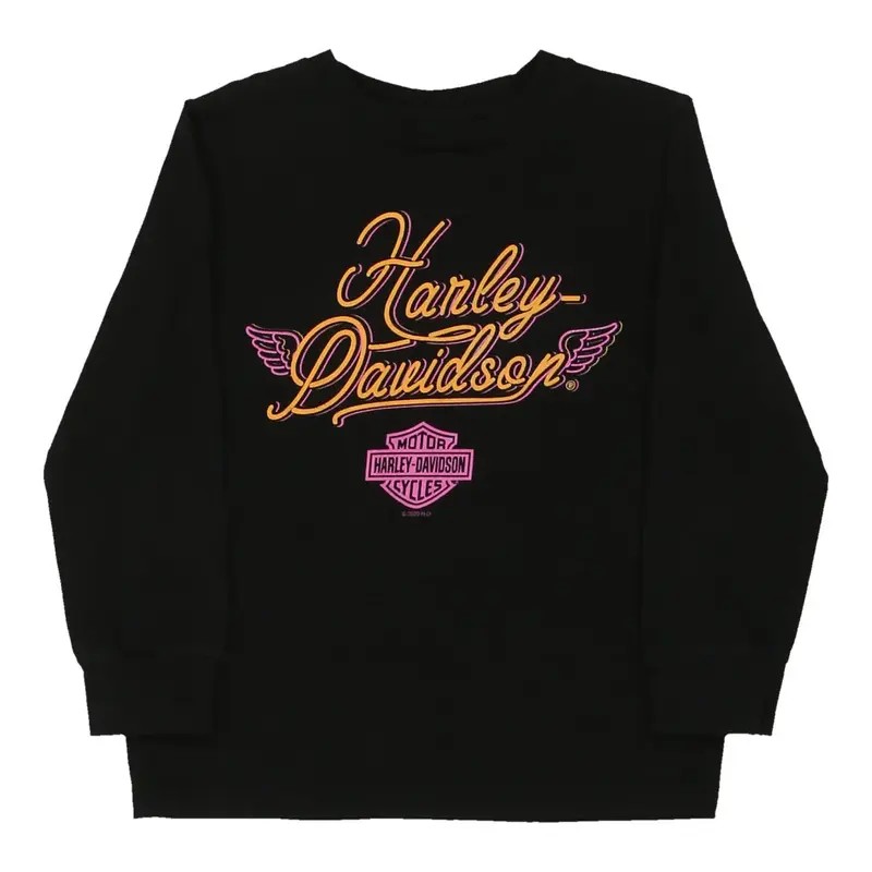Age 5-6. Harley Davidson Graphic Long Sleeve T-Shirt - XS Black Cotton