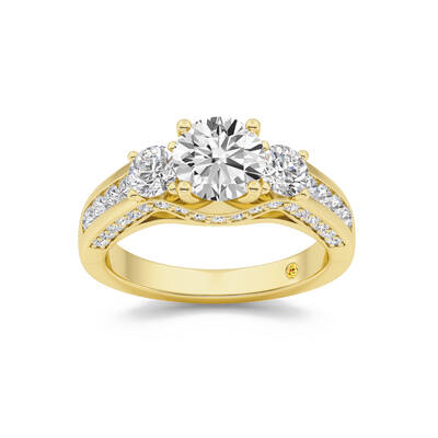 Aarhus Pavé Set Hidden Accent Three Stone Round Lab Grown Cathedral Diamond Engagement Ring | 14K Yellow Gold 5 3/8 CT. TW.