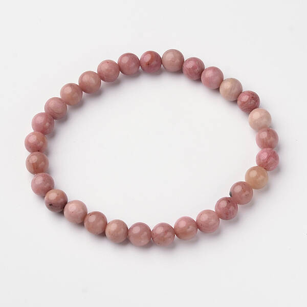 Natural Rhodonite Round Bead Stretch Bracelets