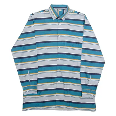 Mens Shirt Blue 90s Striped Long Sleeve L