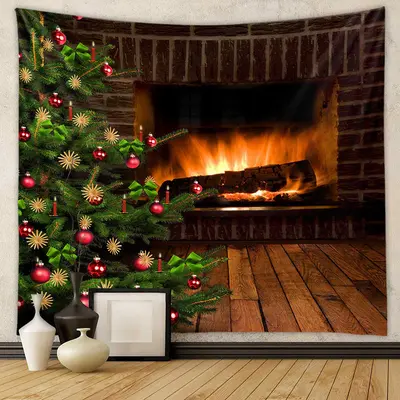 Aperturee Brick Fireplace Pinetree Bauble Christmas Backdrop