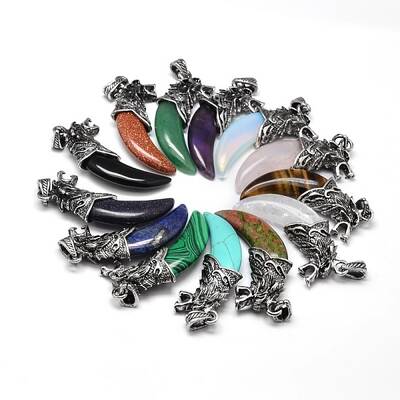 Antique Silver Zinc Alloy Natural & Synthetic Mixed Stone Big Pendants