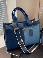 Fashionable Colorful Contrast Stitching Denim Design Tote Bag, Everyday Bags, Contrast Color Stitching Crossbody Bag, Large C...