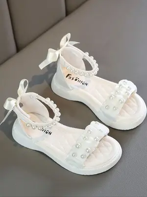 Fashionable Pearl Decorated Velcro Sandals, Casual Comfortable Sandals for Girls, Summer Fashionable Sandals for Daily Wear