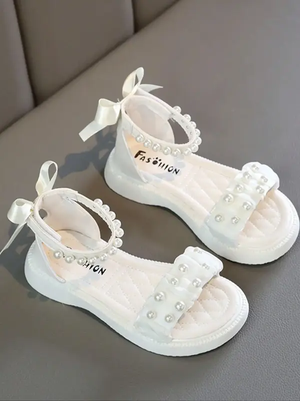 Fashionable Pearl Decorated Velcro Sandals, Casual Comfortable Sandals for Girls, Summer Fashionable Sandals for Daily Wear