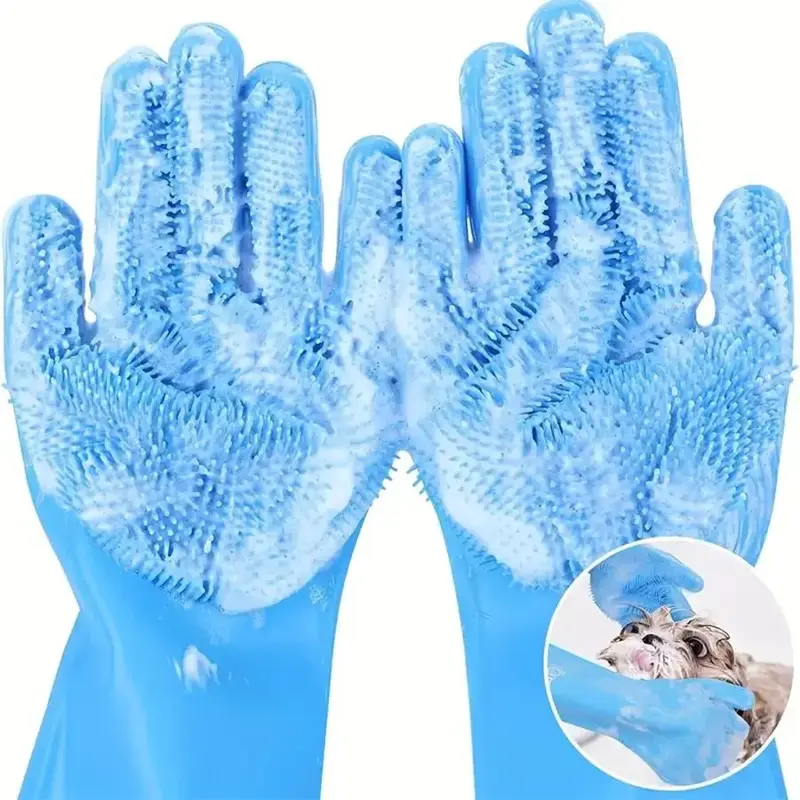 Comfort Cat Grooming Gloves, 1 Pair Pet Bath Gloves, Silicone Pet Bath Massage Brush, Durable Pet Grooming Gloves, Pet Bathin...