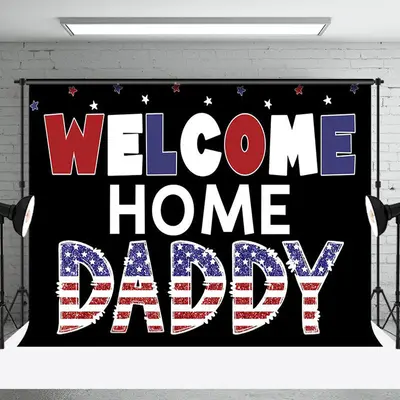 Aperturee Usa Flag Glitter Black Welcome Home Daddy Backdrop - Aperturee