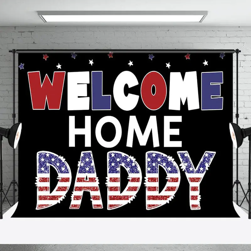 Aperturee Usa Flag Glitter Black Welcome Home Daddy Backdrop - Aperturee