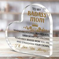 Badass Mom Heart Shaped Acrylic Ornament, Birthday Gift Ideas, Decorative Paperweight Ornaments for Mom, Unique Gifts for Mom...