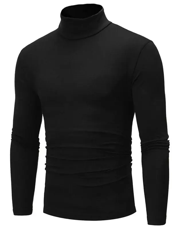 Men's High Neck Long Sleeve Tee, Men's T Shirts, Casual Basic Turtleneck T-shirt for Fall & Winter, Men's Streetwear Clothes...