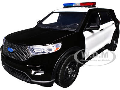 2022 Ford Police Interceptor Utility Black and White Builder's Kit with Flashing Light Bar and Front and Rear Lights and So...