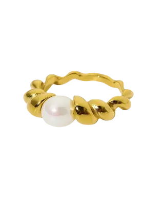 18K Pearl Ring in Gold Rope