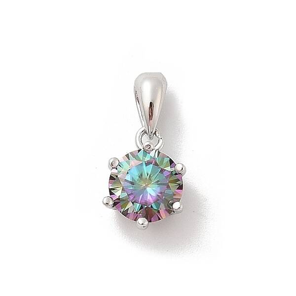 925 Sterling Silver Moissanite Rhinestone Flat Round Charms