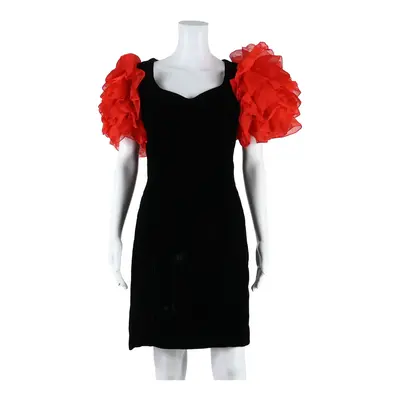 Ruffle Spanish Inspired Womens Pencil Dress Black Velvet Knee Length M