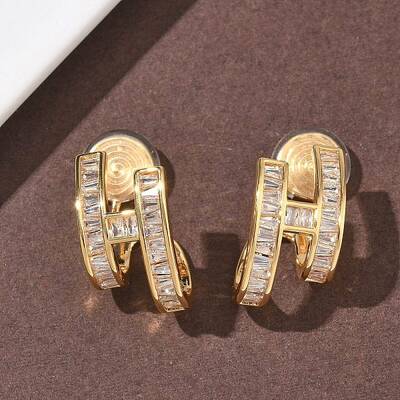Brass Micro Pave Clear Cubic Zirconia Clip-on Earrings