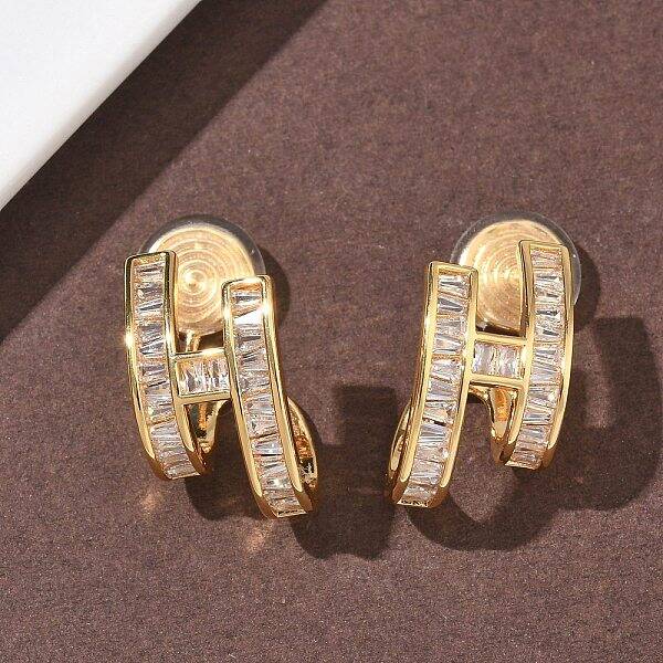Brass Micro Pave Clear Cubic Zirconia Clip-on Earrings