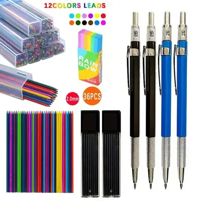 Mechanical Pencil Set, 75pcs/set Including 2 Counts Metal Automatic Pencil & 5 Boxes Lead & 1 Count Eraser, Stationery Suppli...