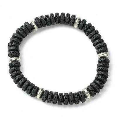 Dyed Natural Lava Rock Flat Round Beaded Stretch Bracelets for Women