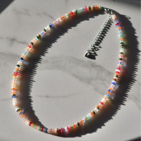 Mixed Rondelle Gemstone Beaded Necklace, Disc Gemstone Beaded Necklace, Waterproof Crystal Beaded Choker, Gold-Filled, Stainl...