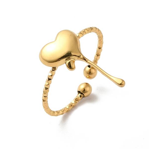 Ion Plating(IP) 304 Stainless Steel Heart Open Cuff Rings for Women