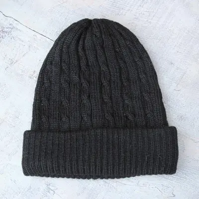 NOVICA Black Braid Cascade 100% alpaca hat