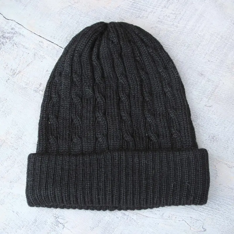 NOVICA Black Braid Cascade 100% alpaca hat