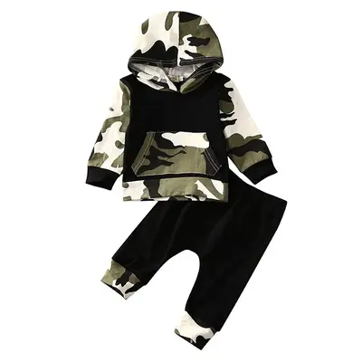 Baby Boys Autumn Clothes Set 3M-3T Long Sleeve Camouflage Hooded Tops + Elastic Long Pants Kids 2Pcs Spring Outfits Casual Fa...