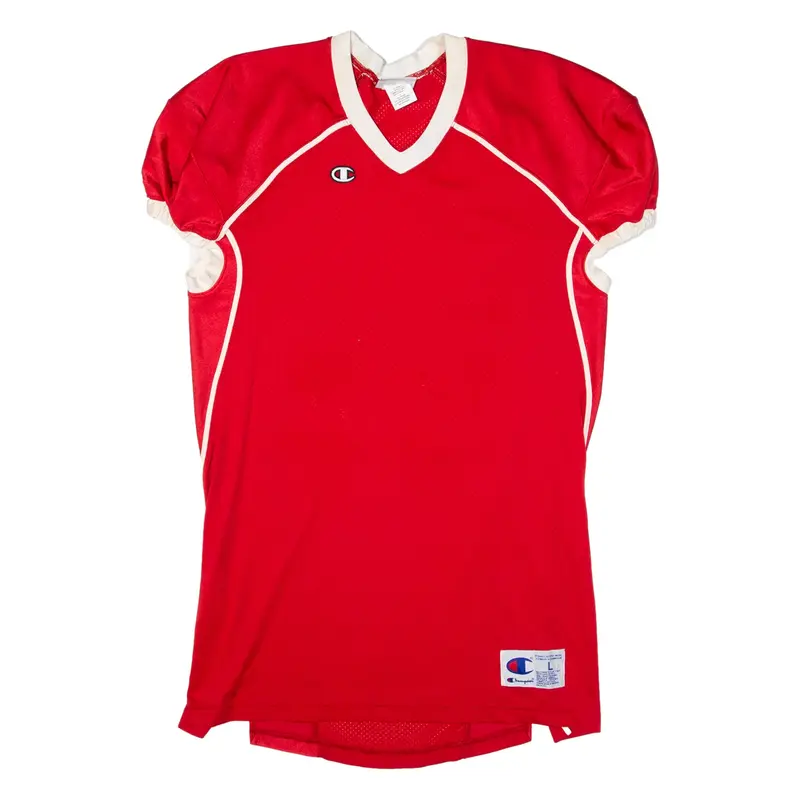CHAMPION Mens Jersey Red USA V-Neck Nylon L