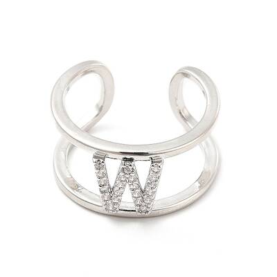 Clear Cubic Zirconia Initial Letter Open Cuff Ring
