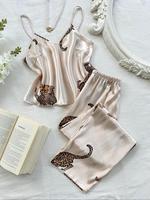 Women's Leopard Print Cami Top & Pants Pyjama Two-piece Set, Comfort Casual Camisole & Trousers Pj Set, Women's Sleepwear for...
