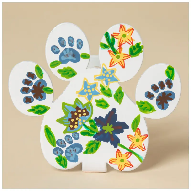 Hand Painted Paw Print Wall Hook - Black Floral