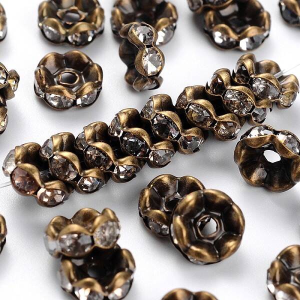 Brass Rhinestone Rondelle Space Beads