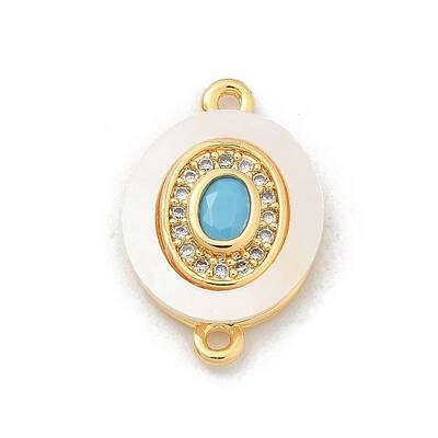 Brass Micro Pave Clear Cubic Zirconia & Shell Connector Charms